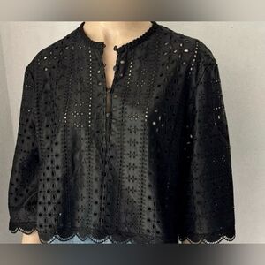 Zara Faux Leather Openwork Embroidered Top